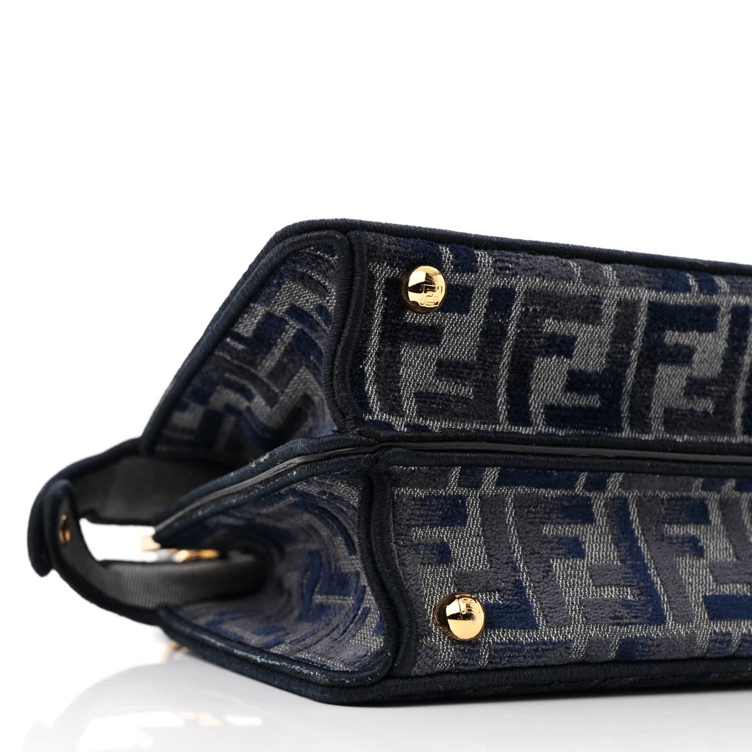 Fendi Chenille Vitello Seta FF Small Peekaboo I SEE U Satchel Grigio Blue Notte 11 of 13
