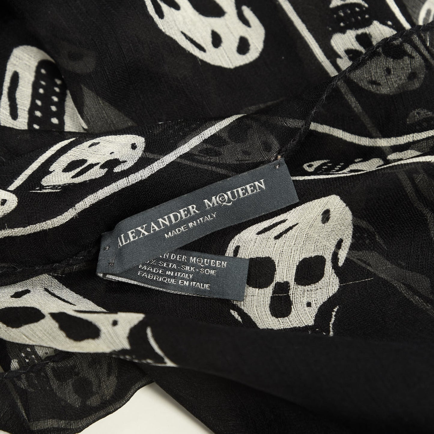 Silk Chiffon Skull Scarf Black White