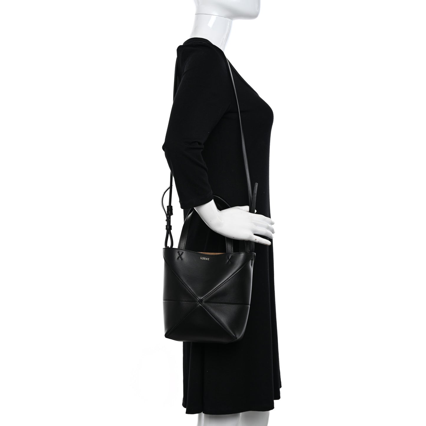 Shiny Calfskin Mini Puzzle Fold Tote Black