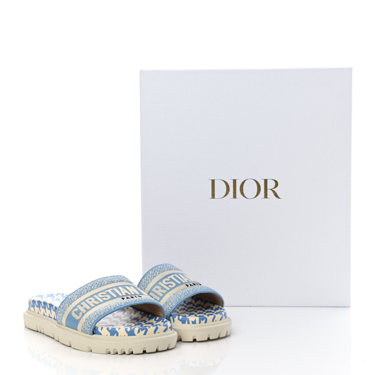 Micro PDP Cotton Houndstooth Embroidered Dway 10mm Slide Sandals 35 Cornflower