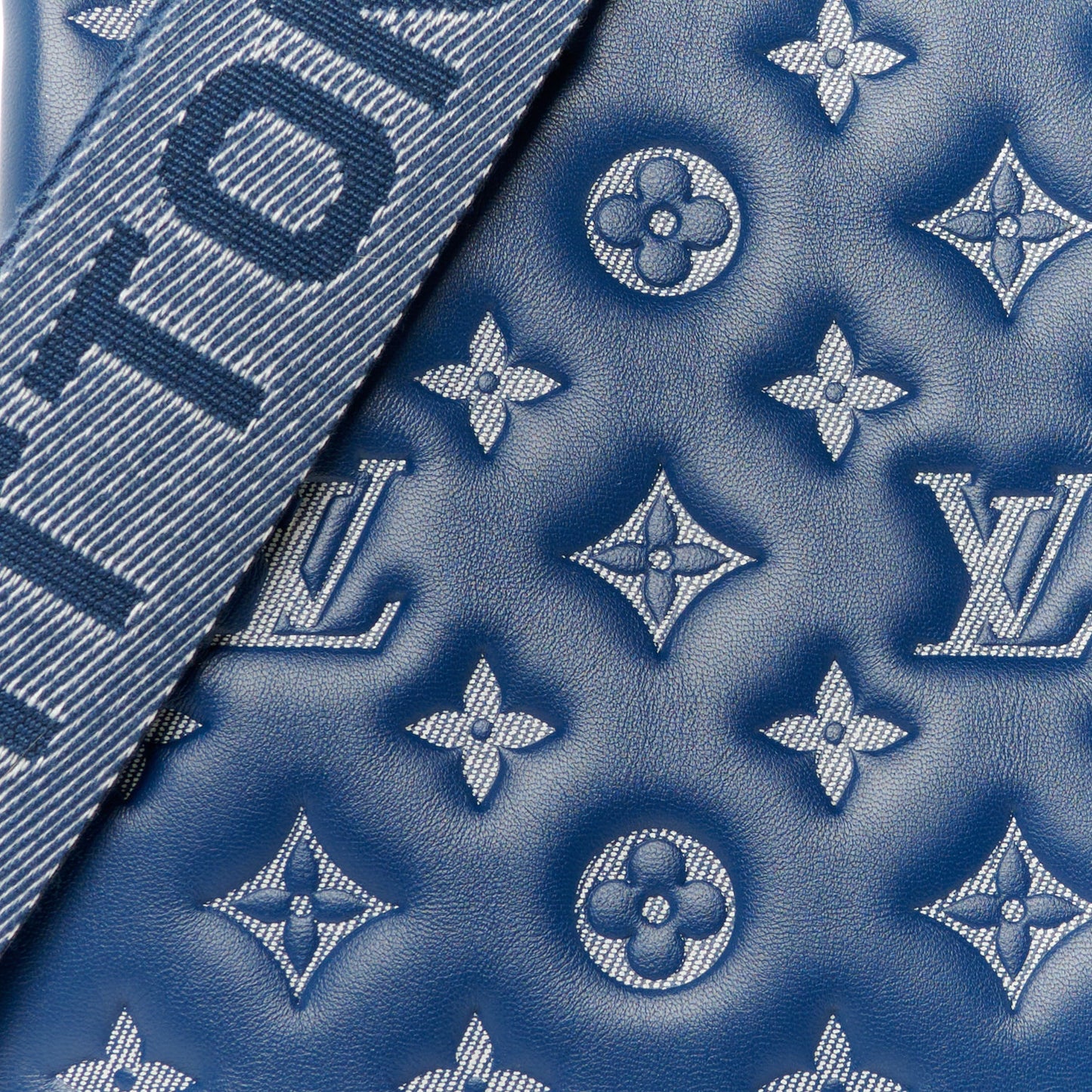Lambskin Embossed Monogram Coussin PM Denim Blue