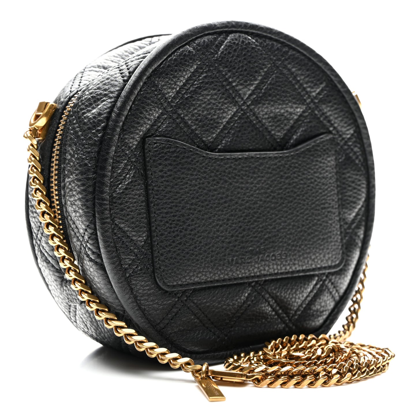 Grained Calfskin Quilted The Status Round Crossbody Black