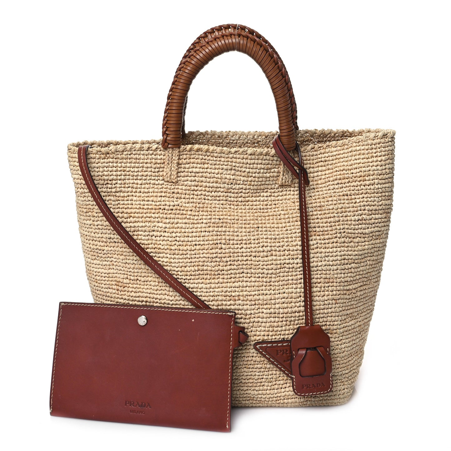 Paglia Vitello Woven Top Handle Tote Naturale Cognac