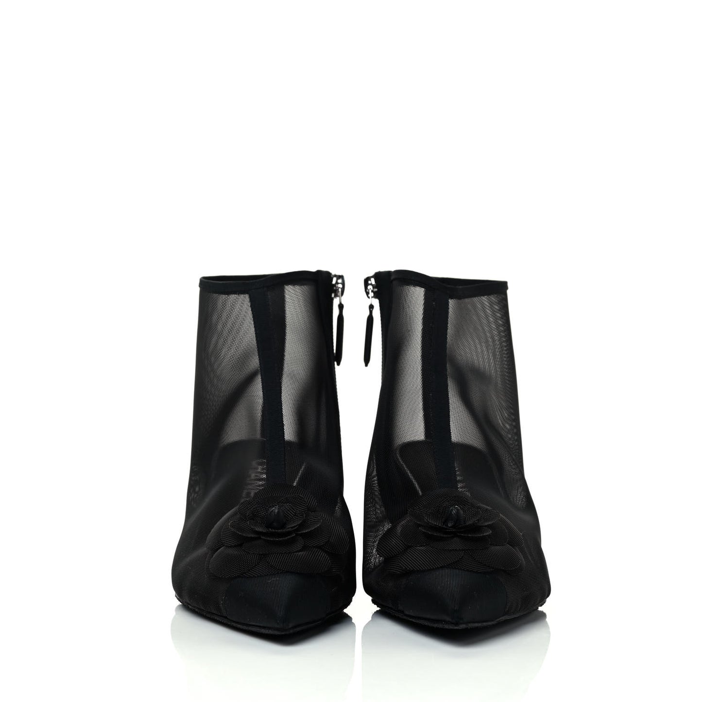 Mesh Grosgrain Camellia Short Boots 39.5 Black