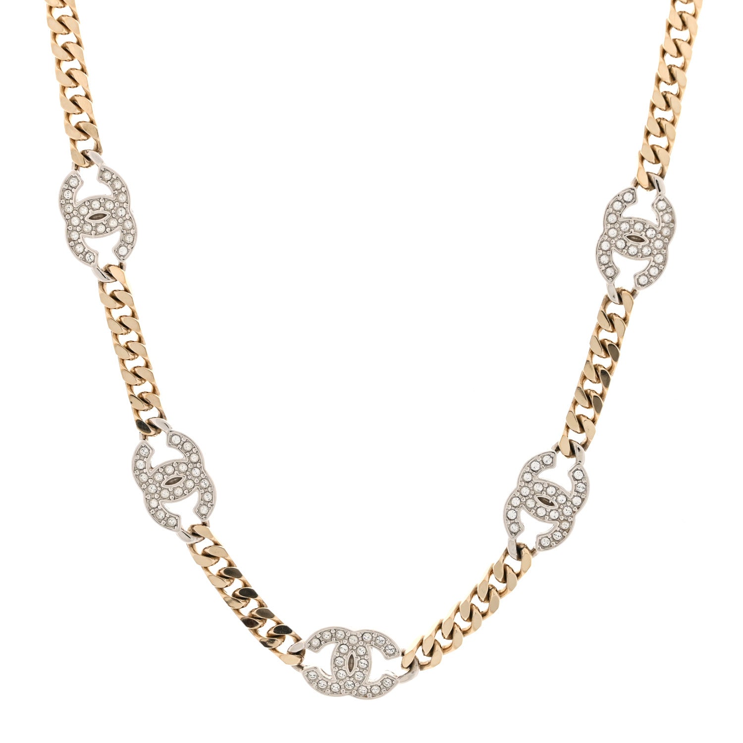 Chanel Crystal Chain CC Link Choker Gold Silver 1 of 5