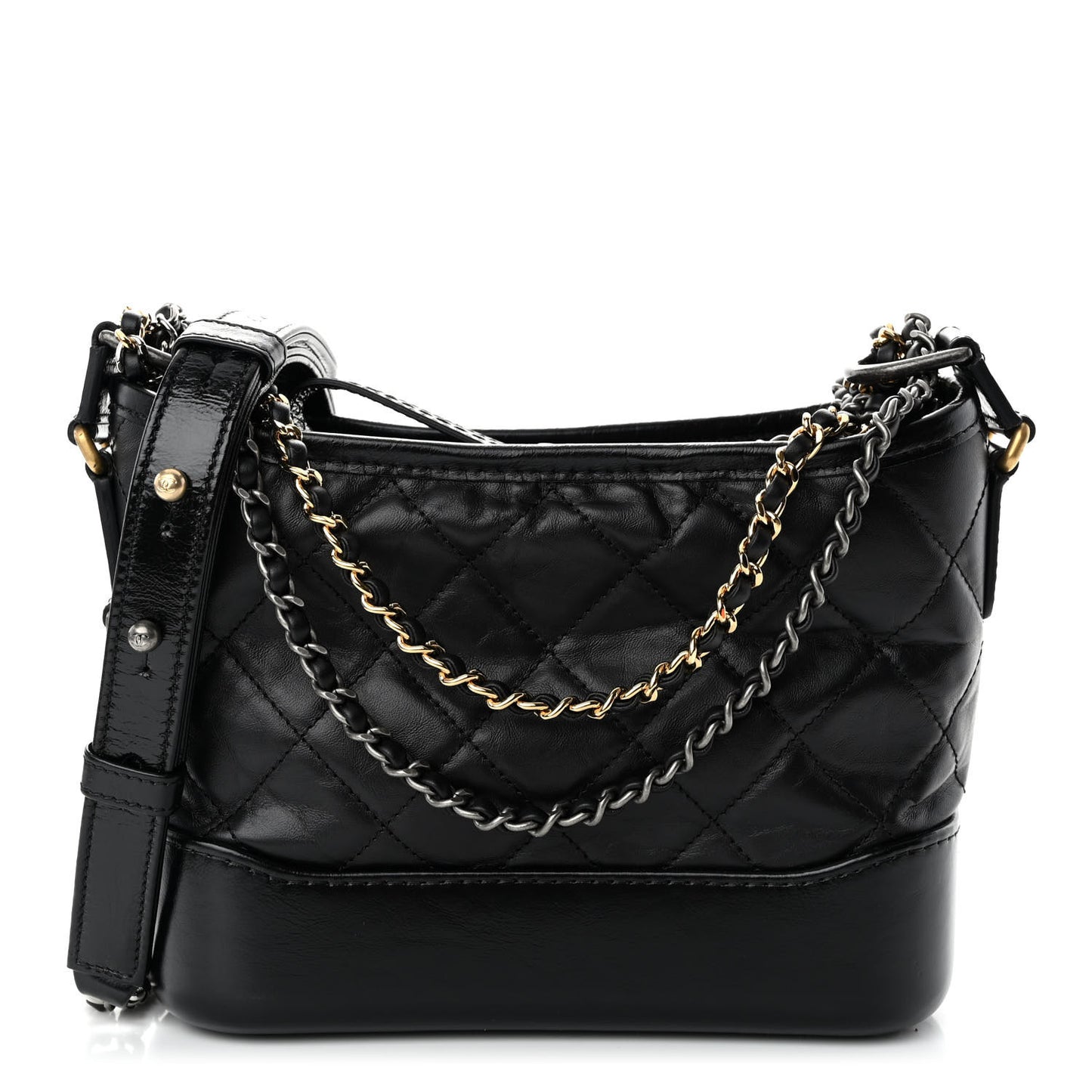 Aged Calfskin Quilted Small Gabrielle Hobo Black