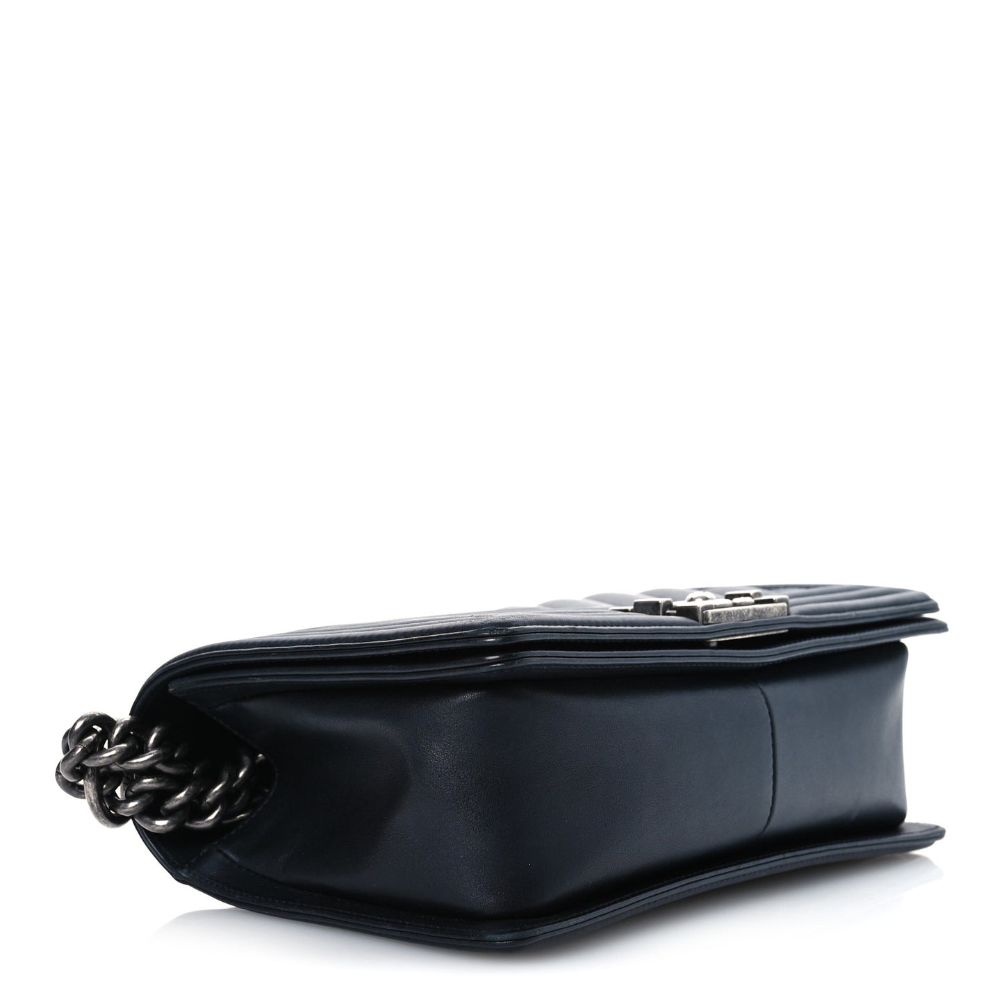 Calfskin Chevron Quilted Medium Boy Flap Black
