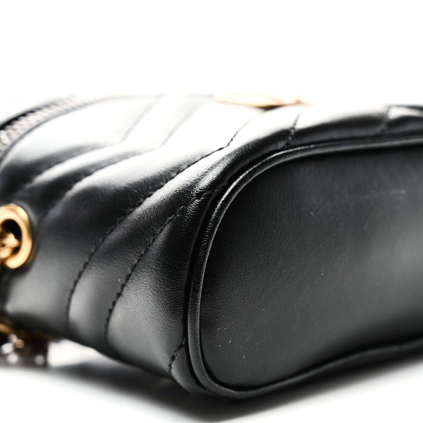Calfskin Matelasse Chevron Mini GG Marmont Top Handle Bag Black