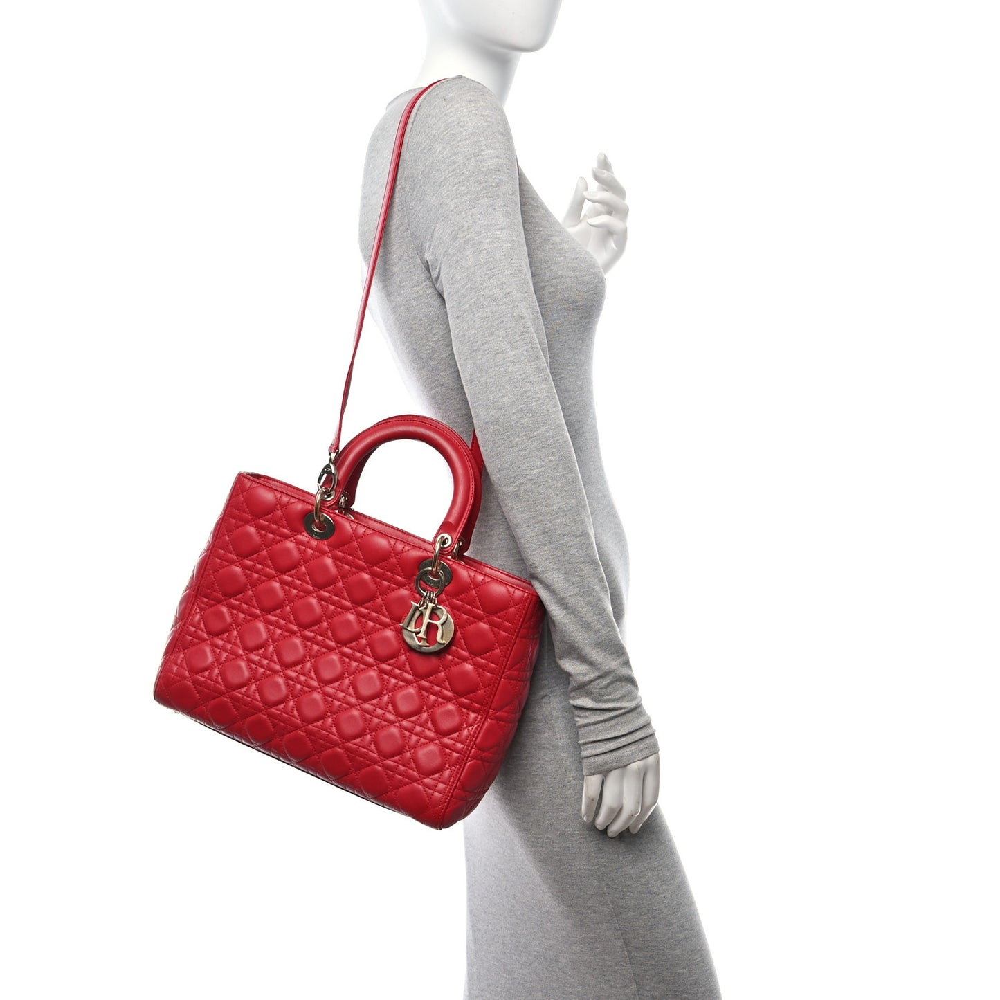Lambskin Cannage Large Lady Dior Red