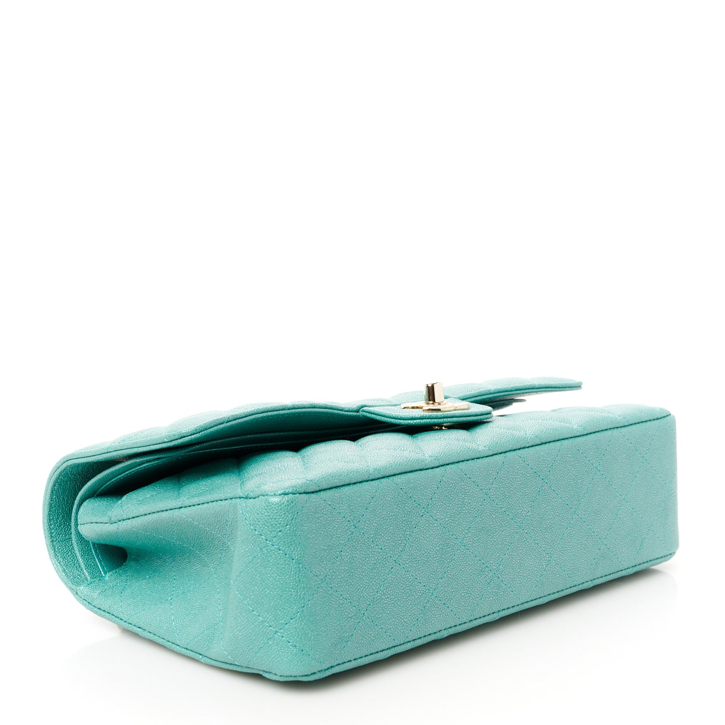 Iridescent Caviar Quilted Medium Double Flap Green