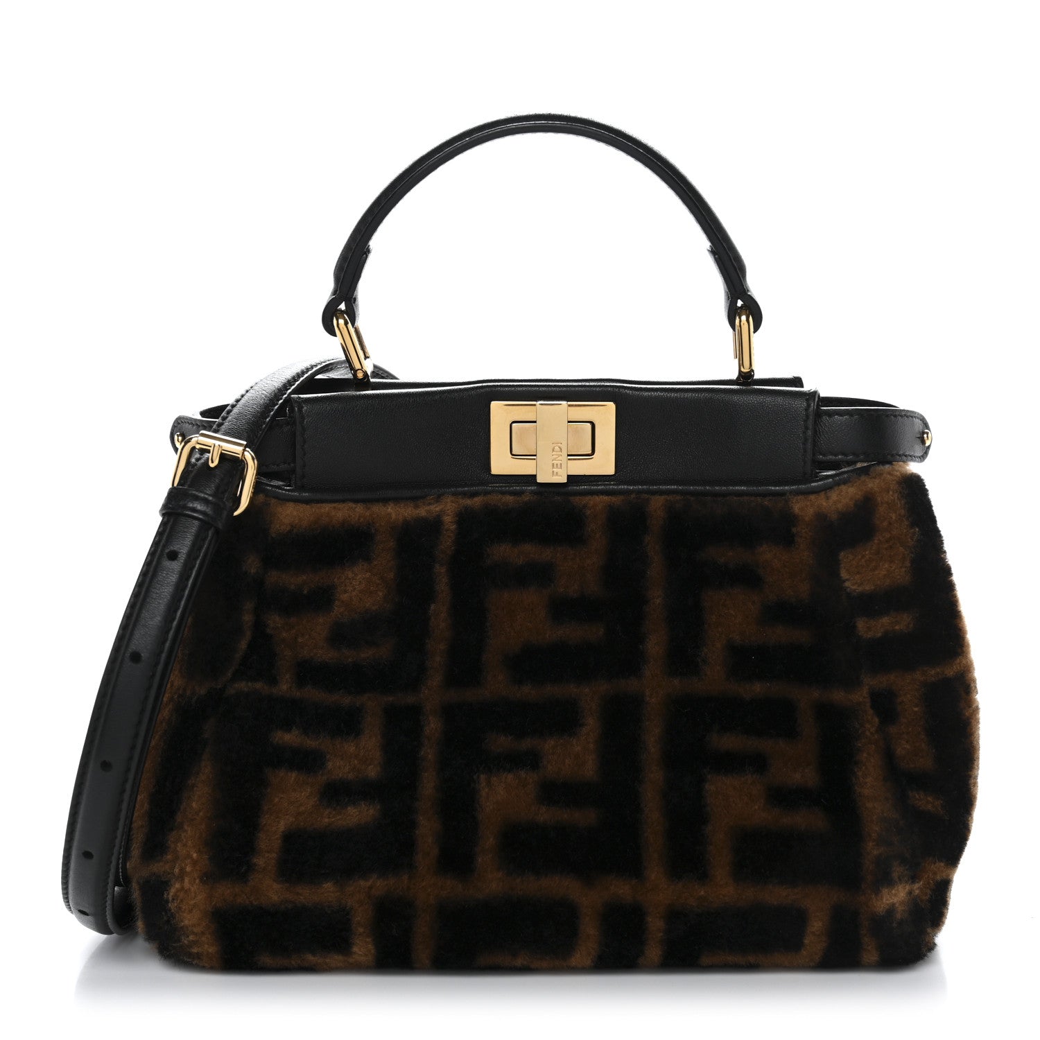 Fendi Shearling Nappa Macro FF 1974 Mini Peekaboo Iconic Satchel
