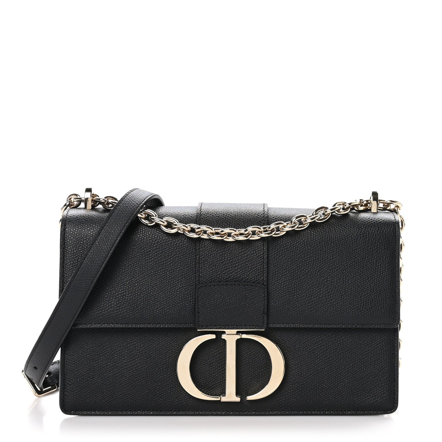 Grained Calfskin Embossed 30 Montaigne Chain Flap Bag Black