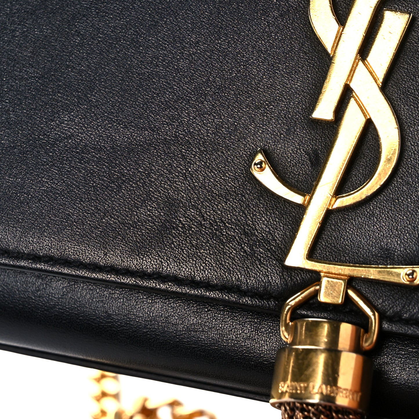 Calfskin Small Classic Monogram Kate Tassel Satchel Black