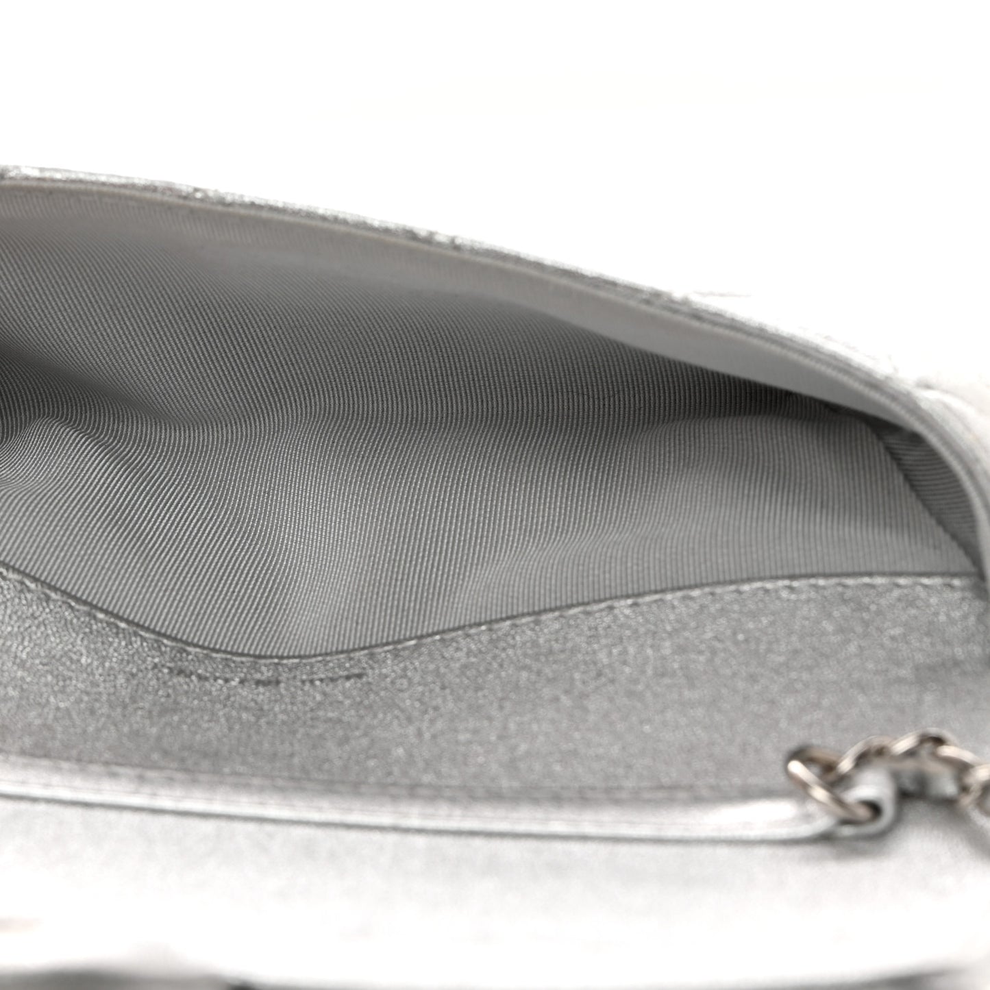Metallic Lambskin Quilted Glasses Case With Chain Silver