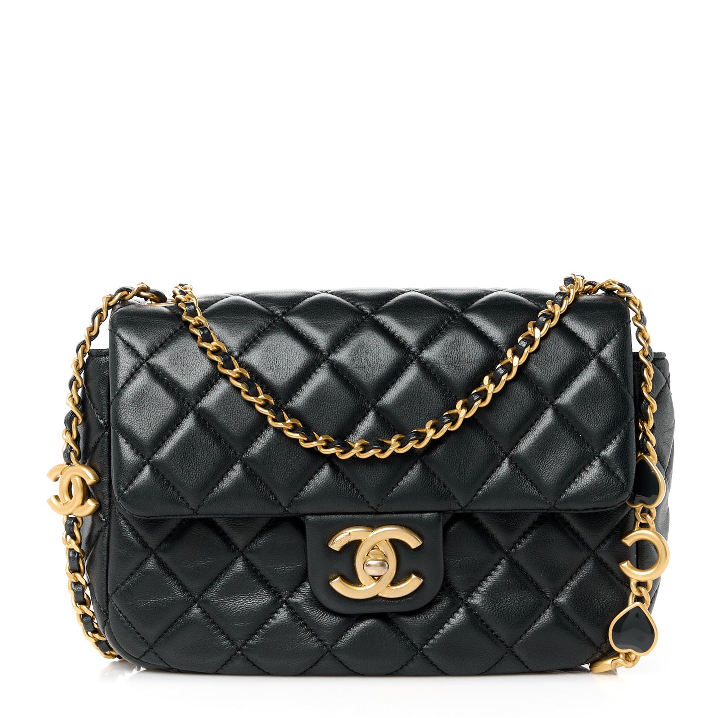 Lambskin Enamel Quilted Small Coco Hearts Flap Black