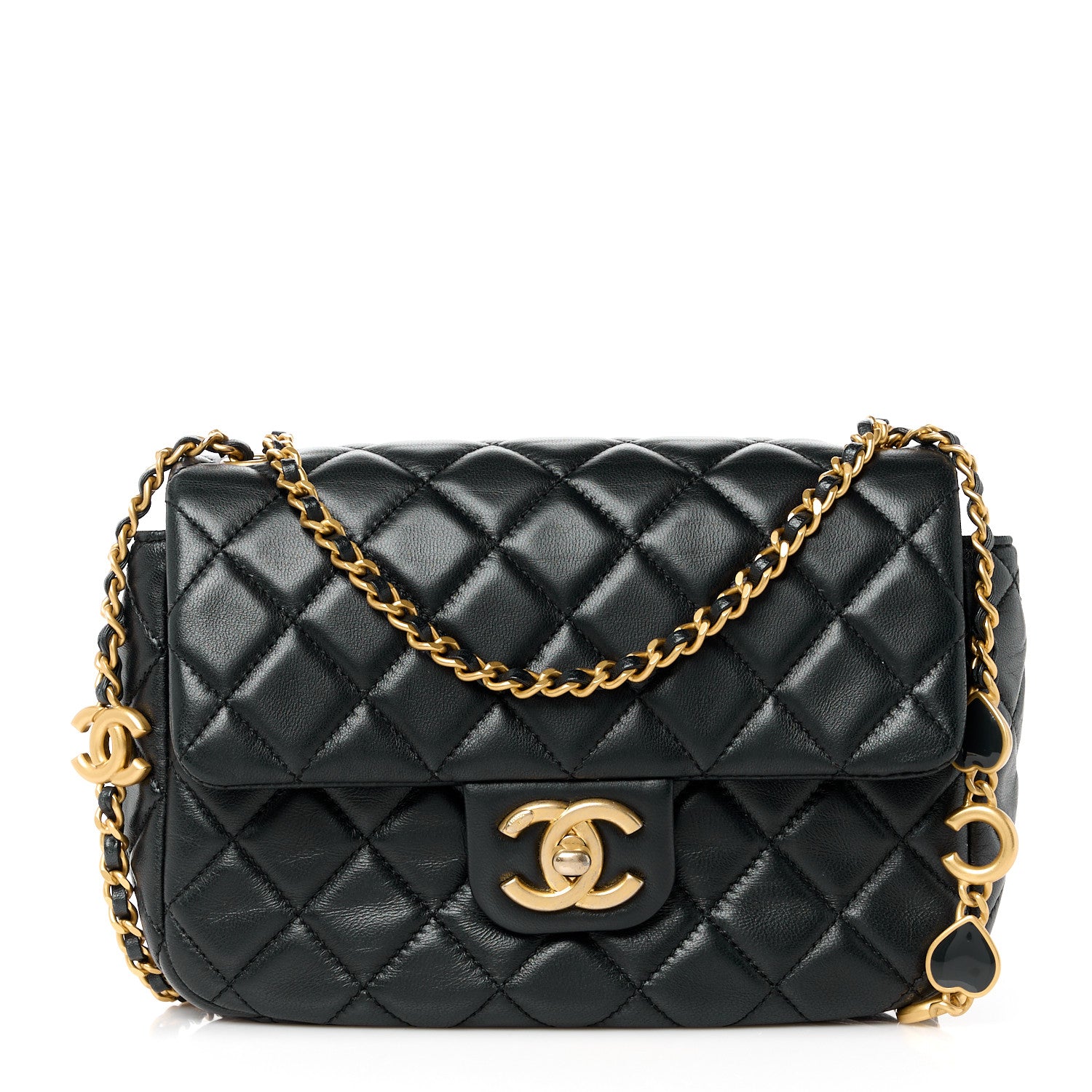 Chanel Lambskin Enamel Quilted Small Coco Hearts Flap Black 1 of 12