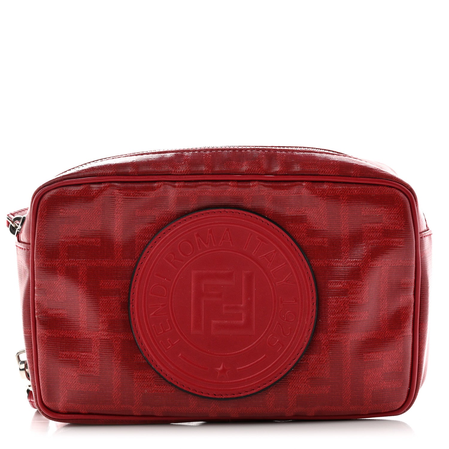 Fendi Glazed Fabric Vitello Century FF 1974 Stamp Camera Bag Rosso