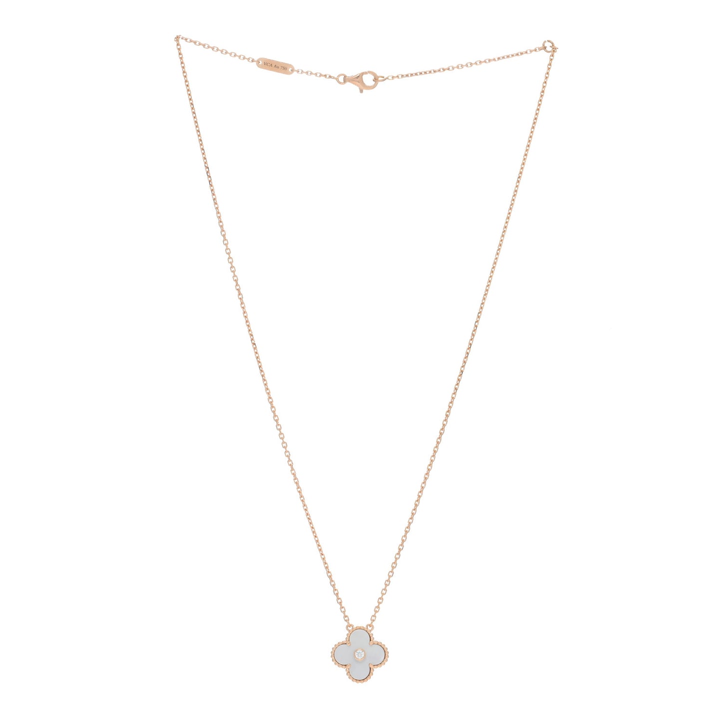 18K Rose Gold Diamond Mother of Pearl Vintage Alhambra Pendant Necklace