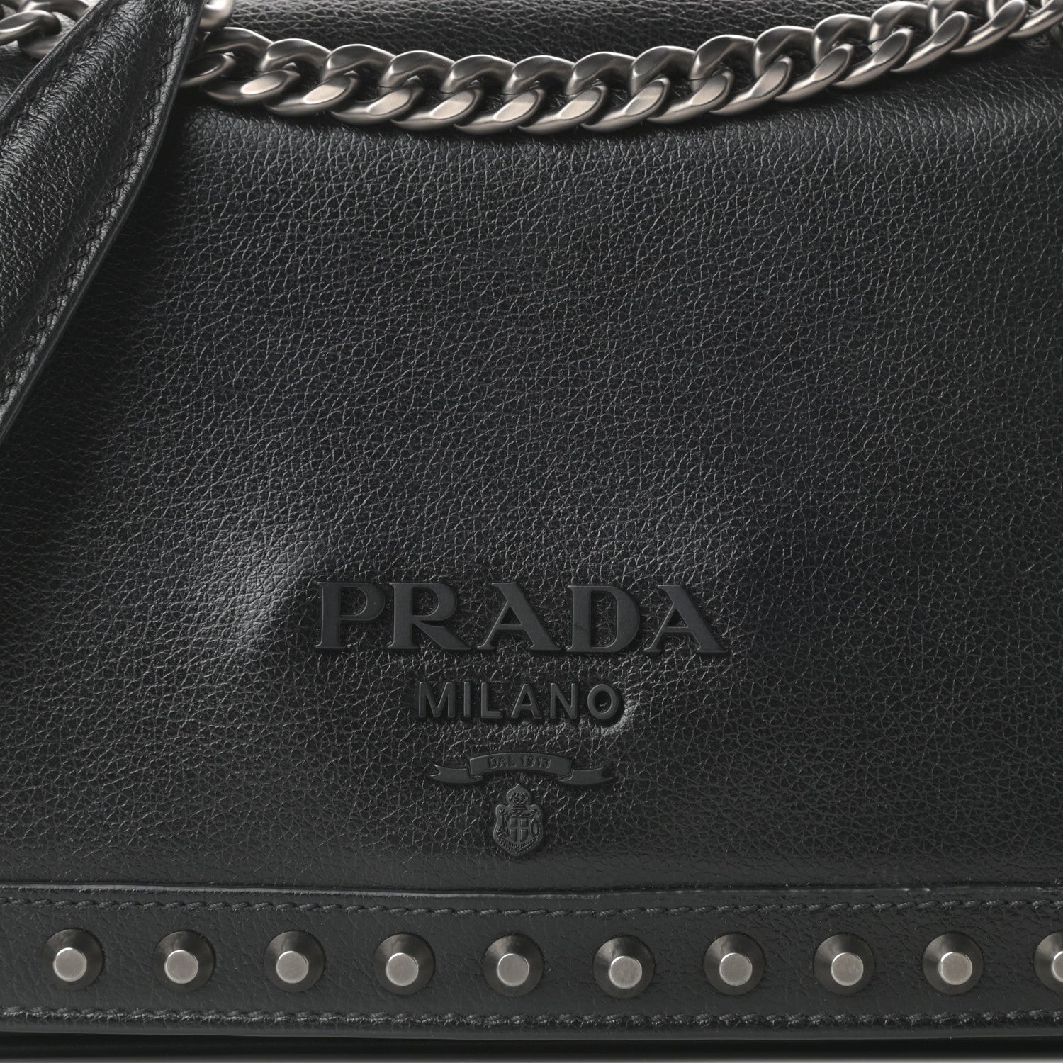 Prada Glace Calfskin Studded Crossbody Black 9 of 11