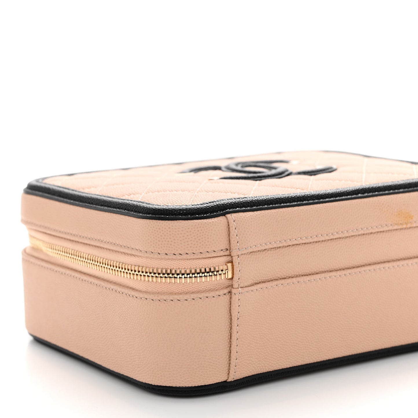 Caviar Quilted Medium CC Filigree Vanity Case Beige Black