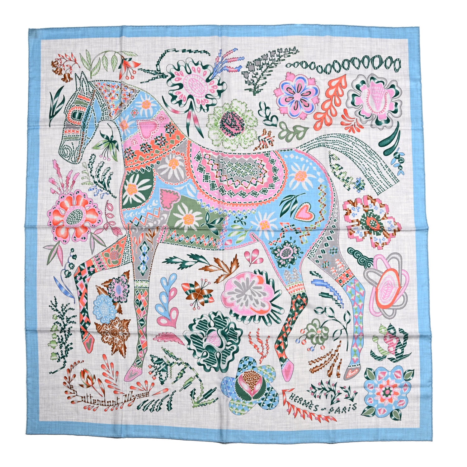 Hermes Cashmere Silk En Attendant Ulysse Shawl 140 1 of 6
