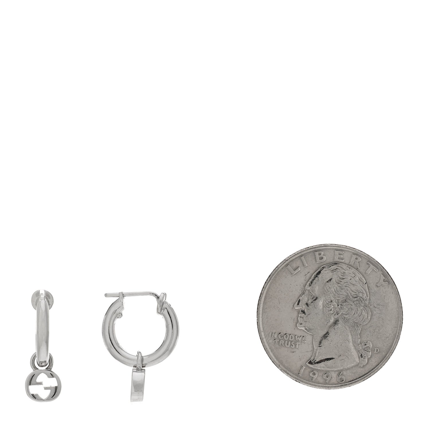 Gucci 18K White Gold Running G Drop Hoop Earrings 2 of 4