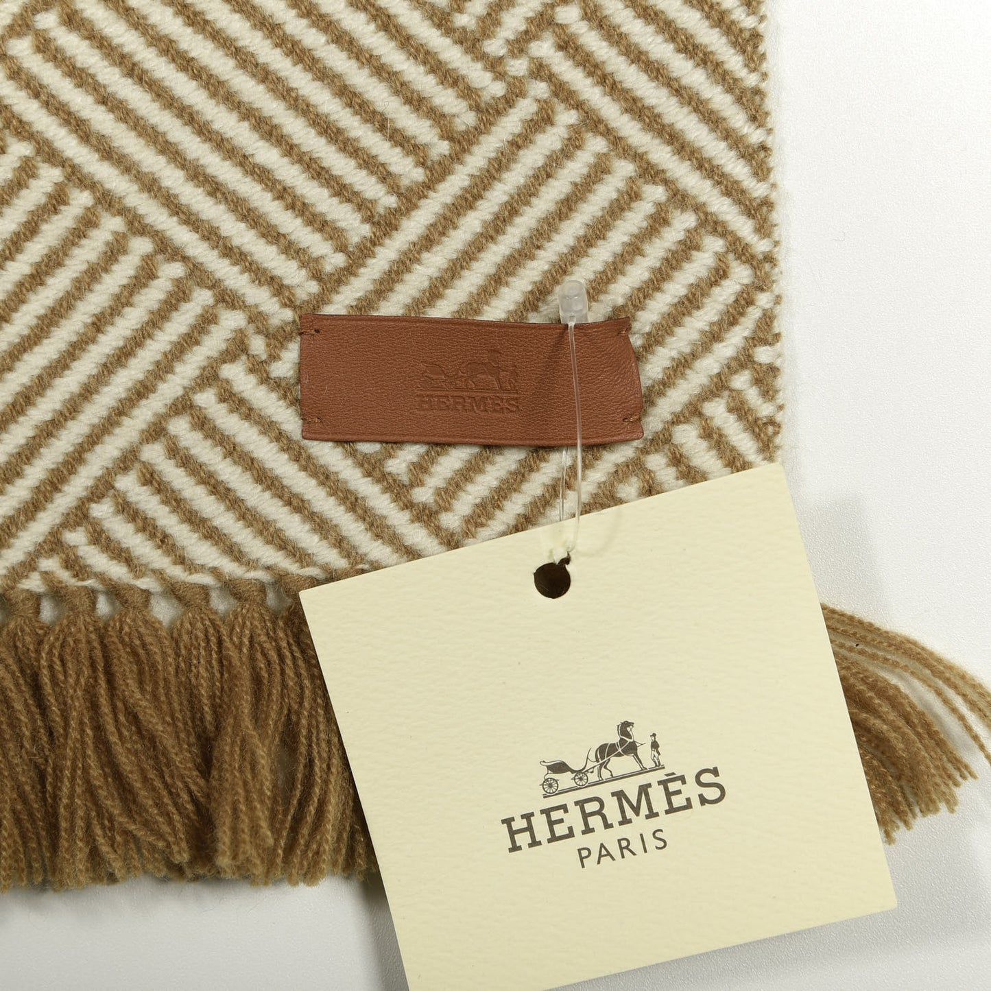 Cashmere Tile Weave Muffler Camel Ecru