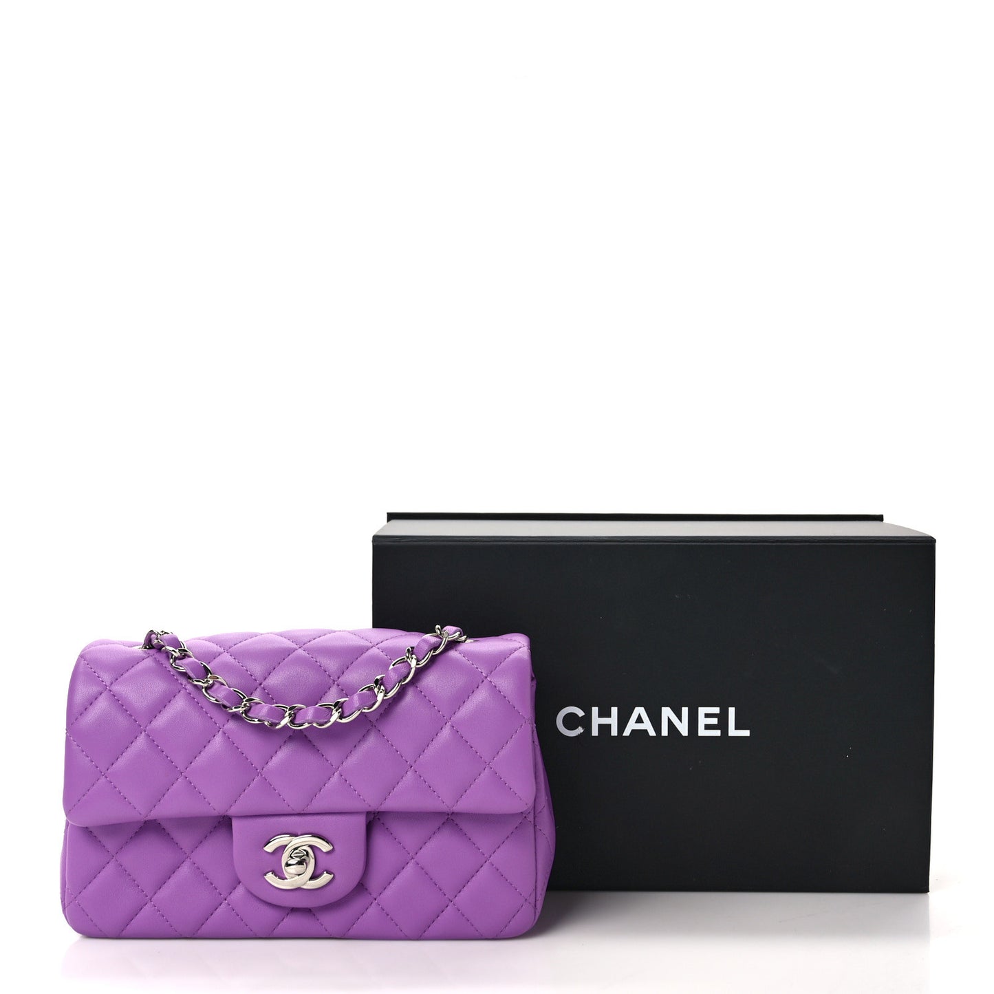 Lambskin Quilted Mini Rectangular Flap Purple