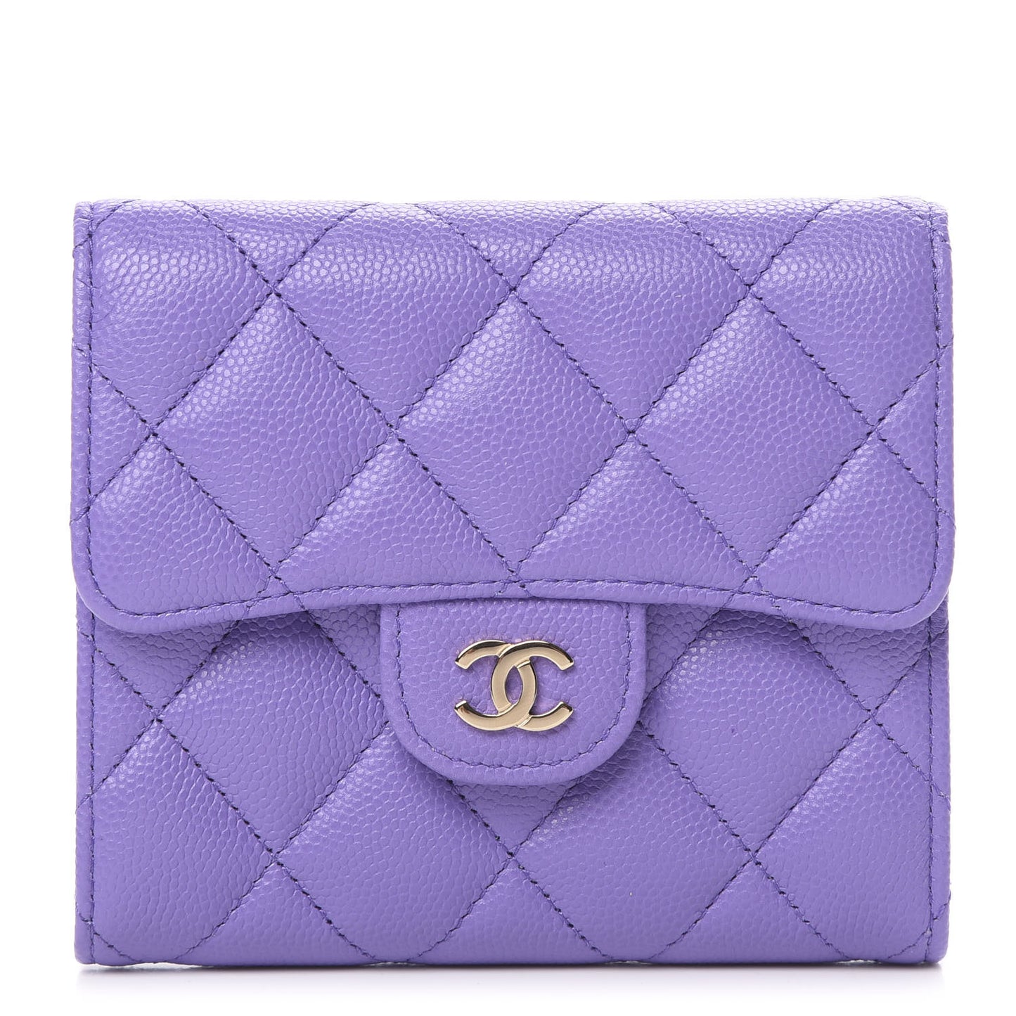 Caviar Quilted Compact Flap Wallet Purple