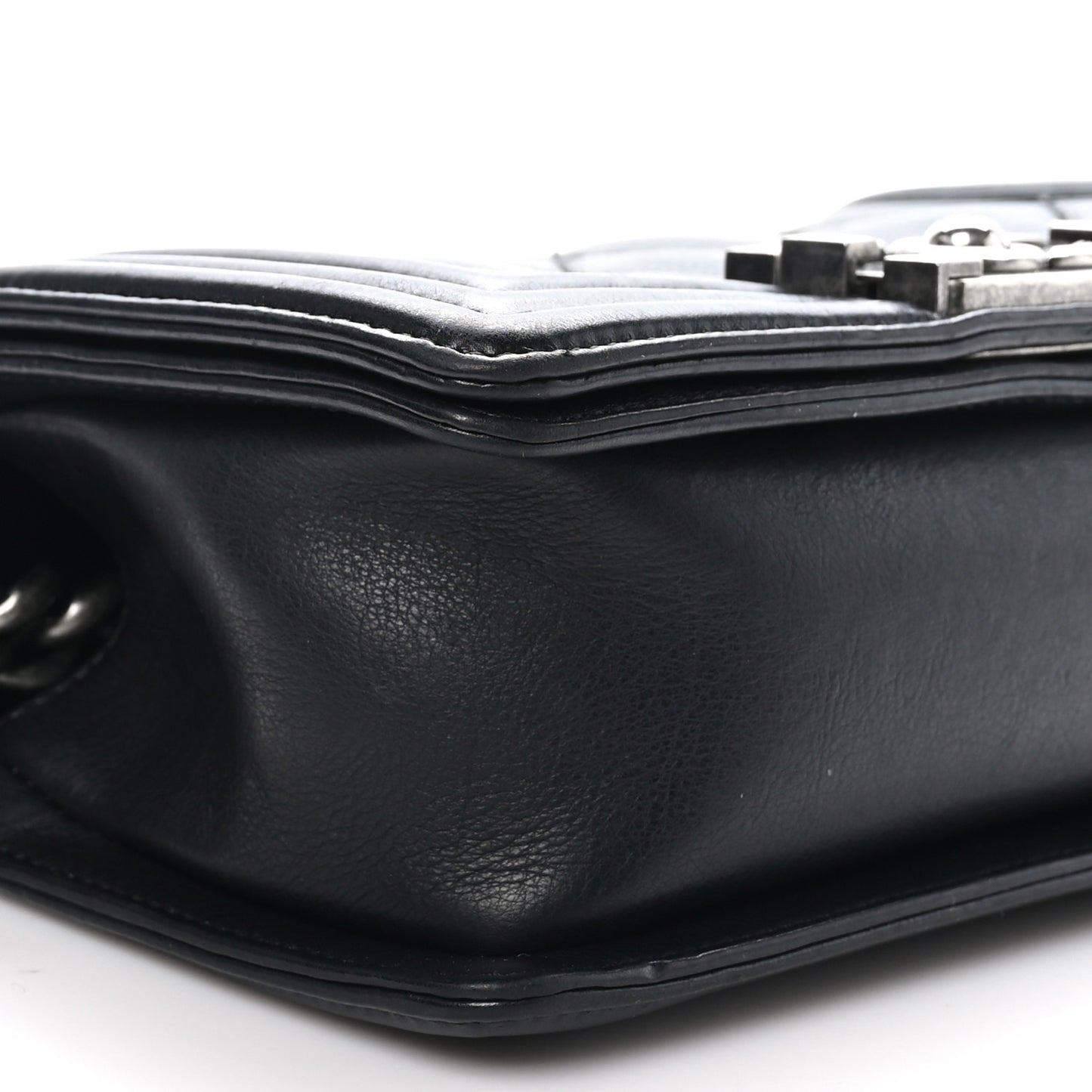 Calfskin Double Stitch Small Boy Flap Black
