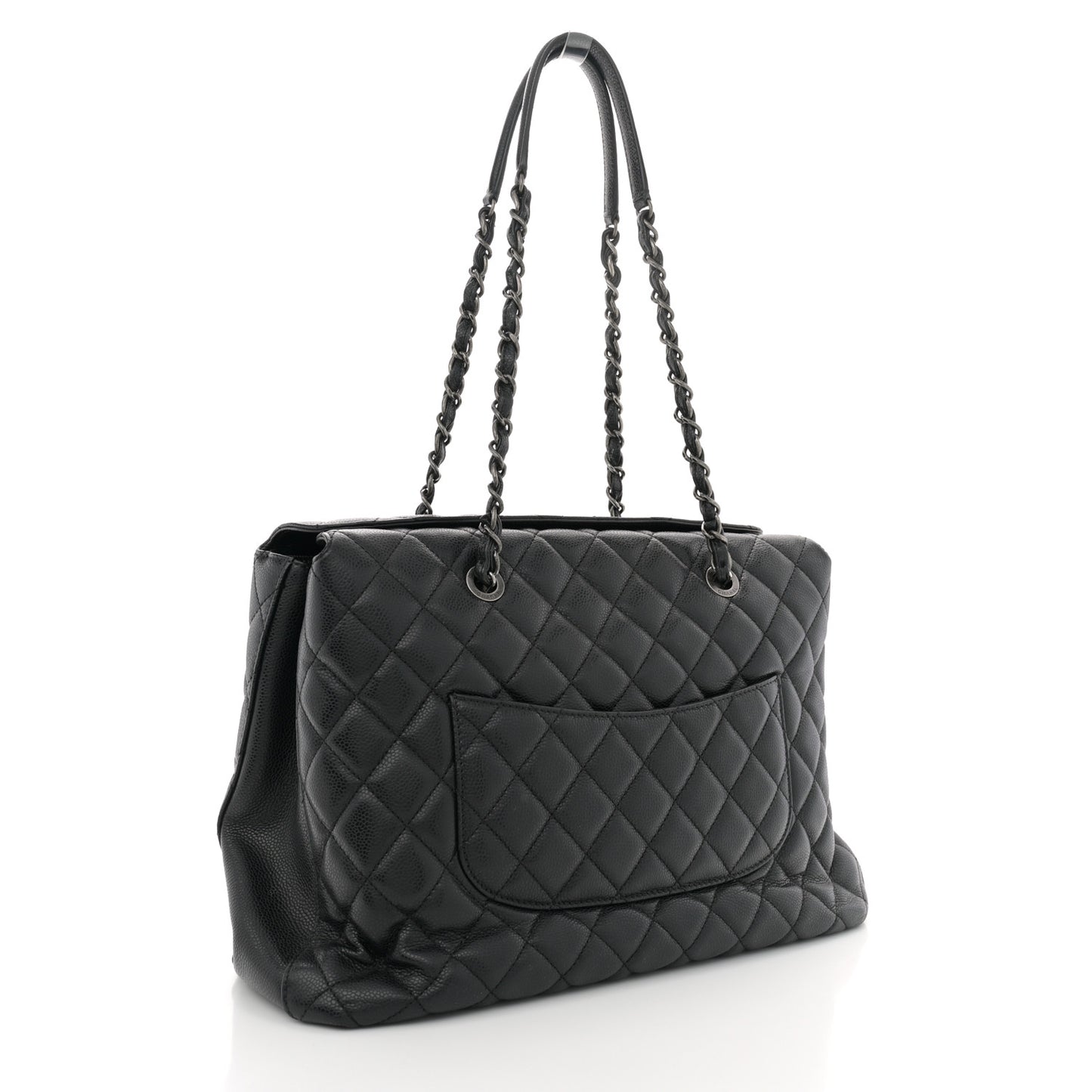 Caviar Quilted City Shopping Tote Black