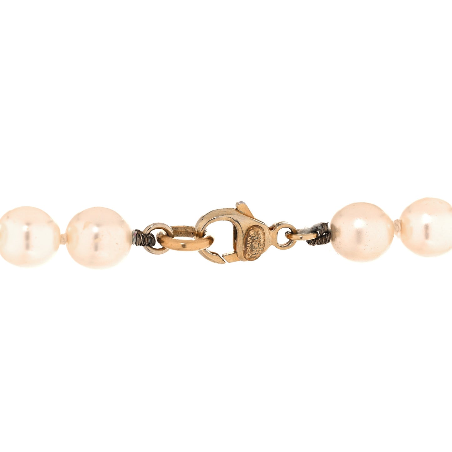 Crystal Pearl CC Long Necklace Gold