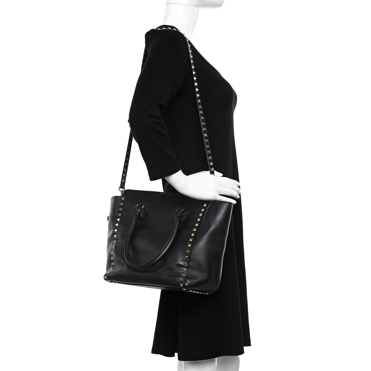 Valentino Garavani Vitello Rockstud Double Handle Tote Black 2 of 13