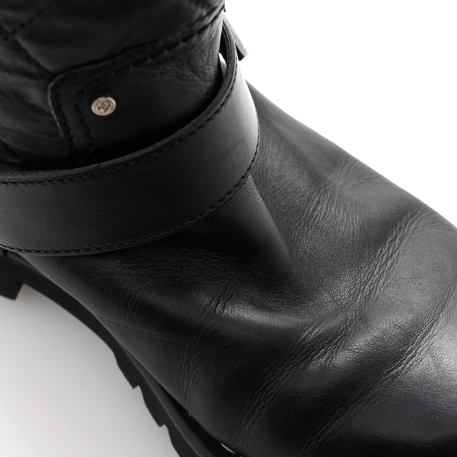 Chanel Calfskin Quilted Buckle Biker Boots 36 Black 8 of 9