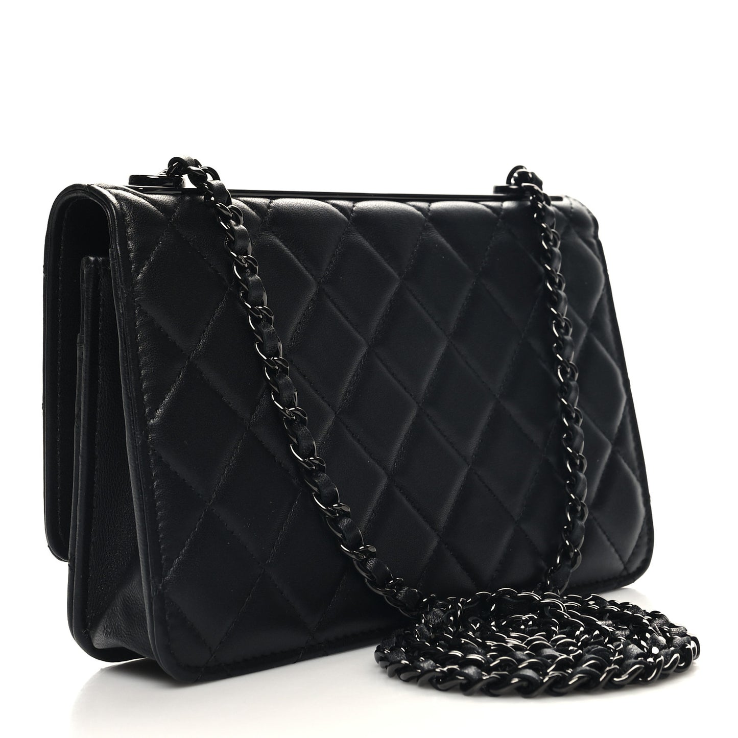 Lambskin Quilted Trendy CC Wallet On Chain WOC So Black