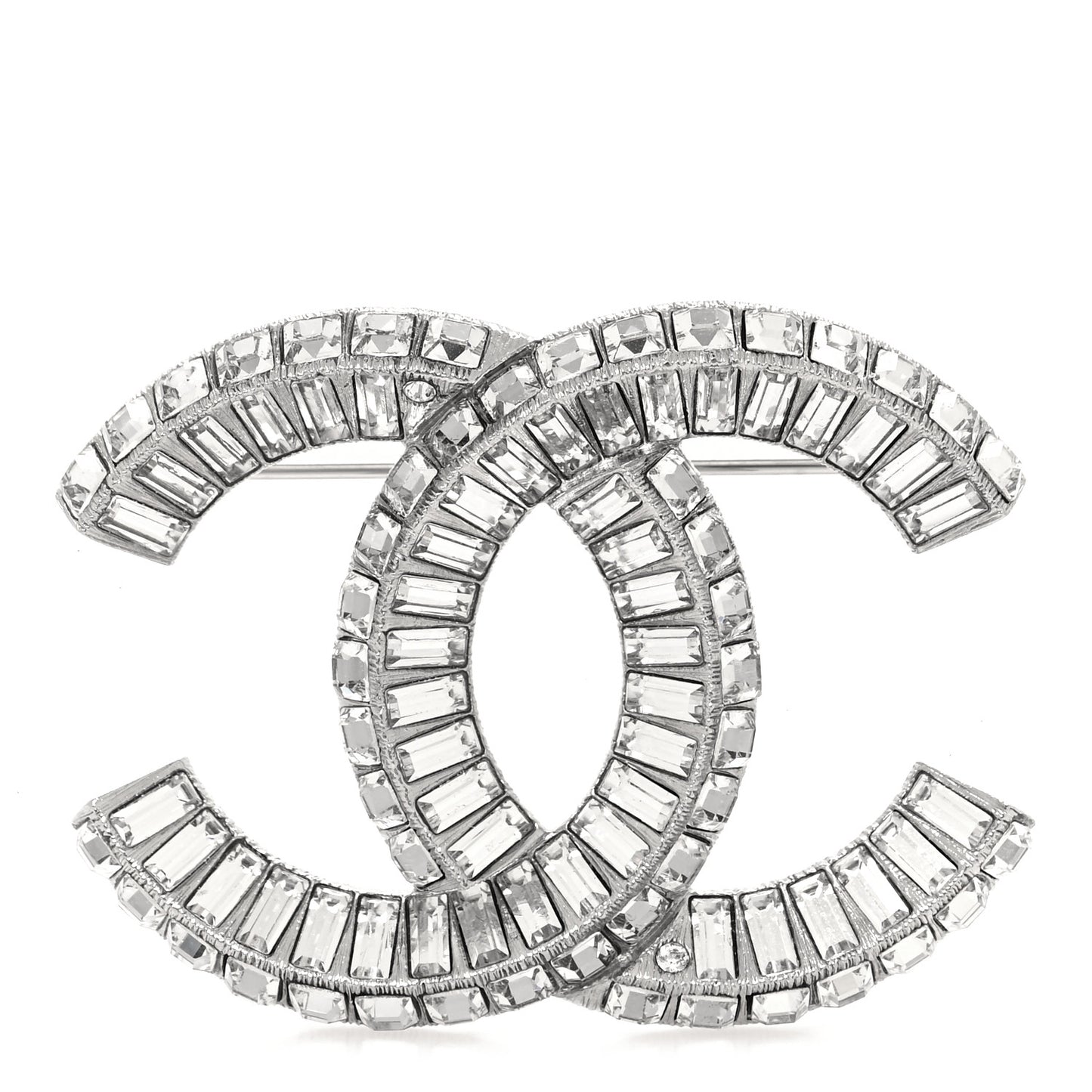 Baguette Crystal CC Brooch Silver