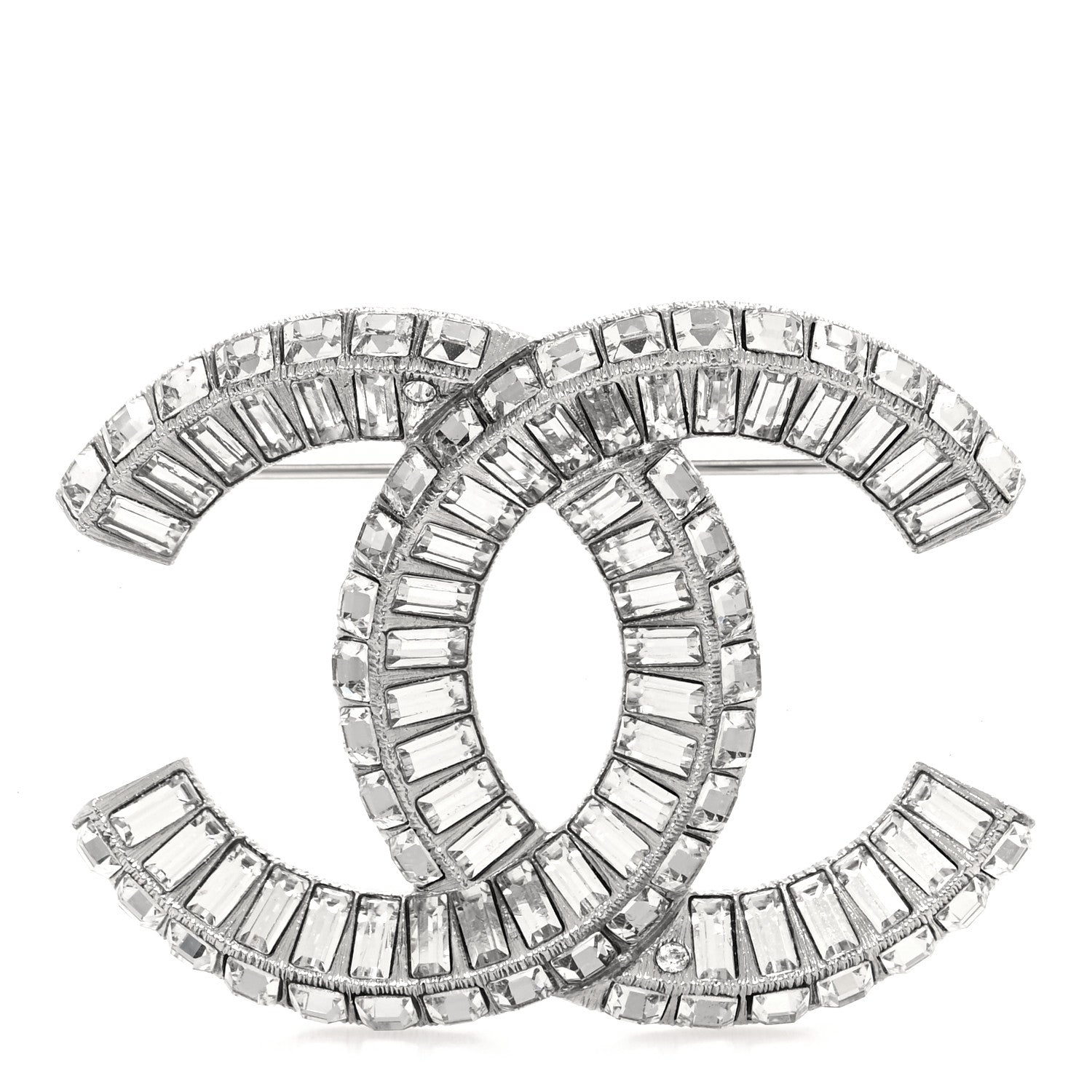 Chanel Baguette Crystal CC Brooch Silver 1 of 3