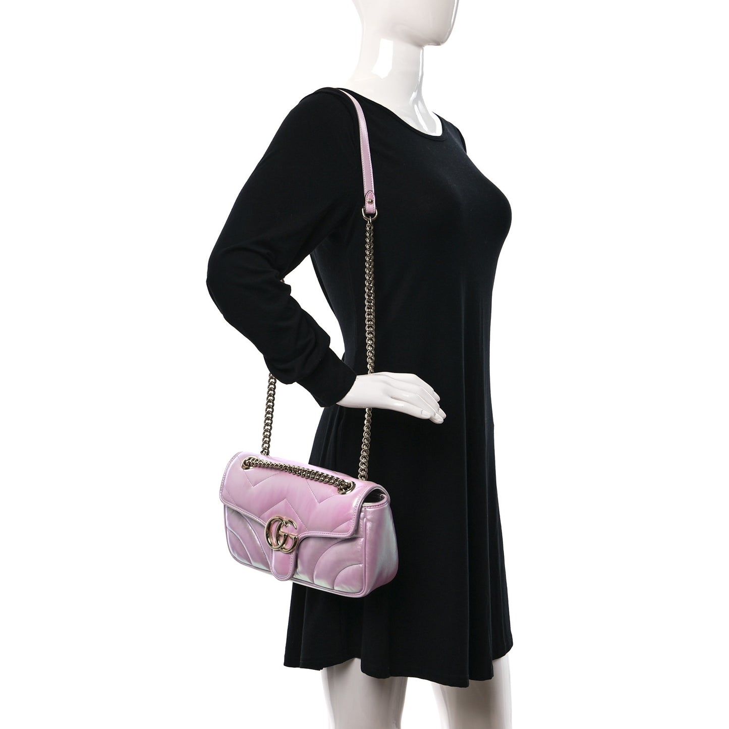 Iridescent Nappa Chevron Matelasse Small GG Marmont Shoulder Bag Iridescent Escape Pink