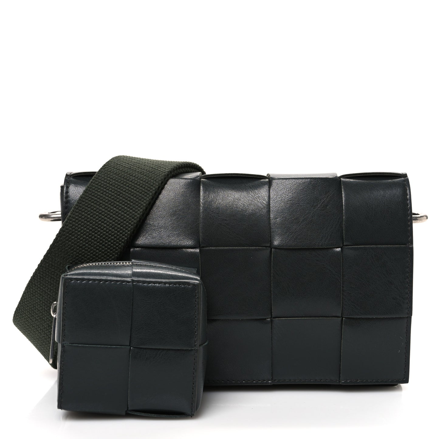 Calfskin Maxi Intreccio Cassette With Strap Bag Dark Green