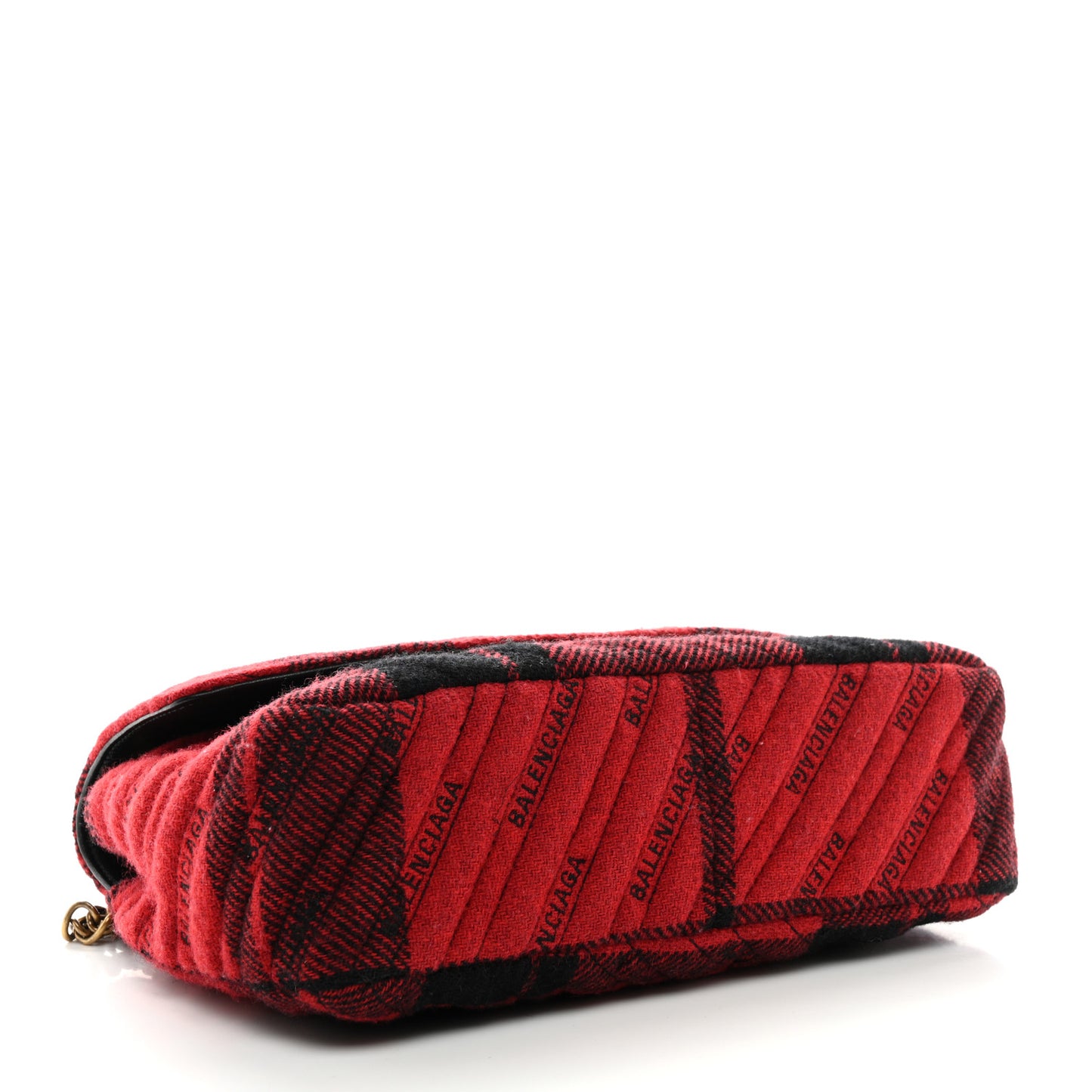 Wool Plaid Diagonal Allover Logo Matelasse M BB Round Shoulder Bag Red Black