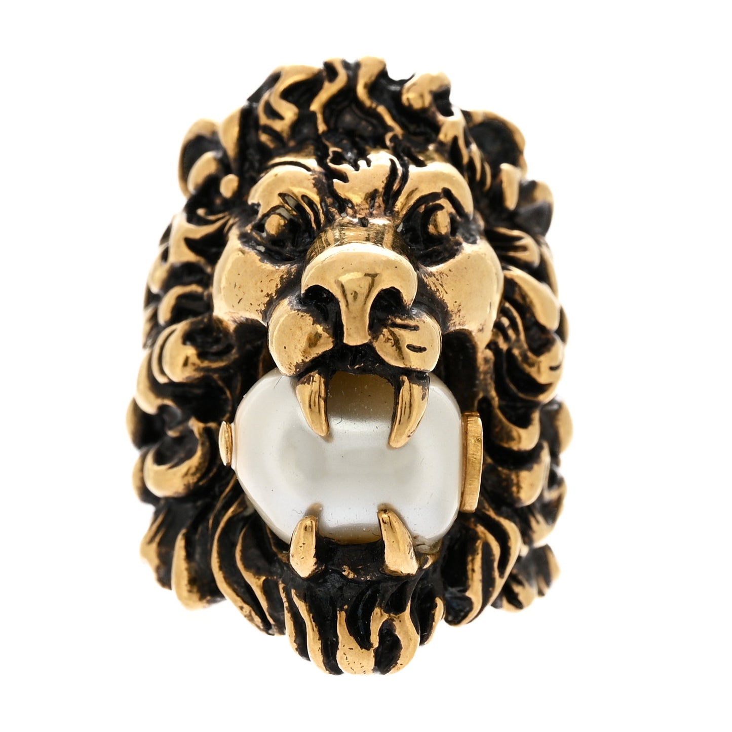 Metal Glass Pearl Lion Head Ring 10 62 Aged Gold