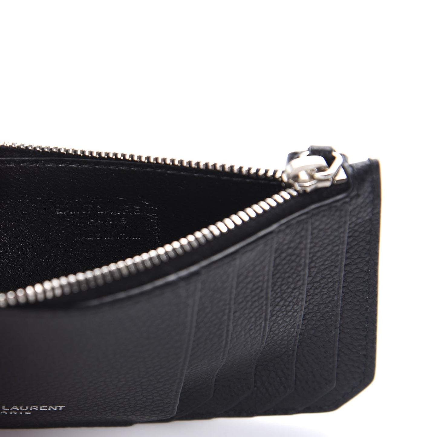 Grained Calfskin 5 Fragments Zip Pouch Card Holder Black