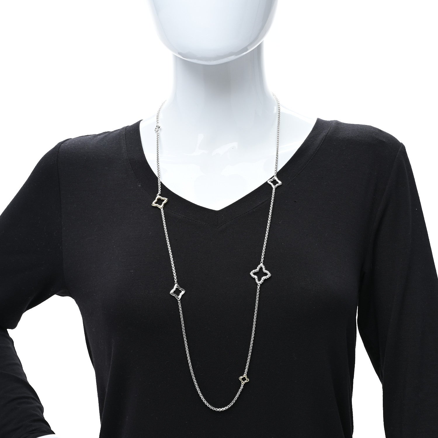 David Yurman Sterling Silver 14K Yellow Gold Quatrefoil Necklace 2 of 4
