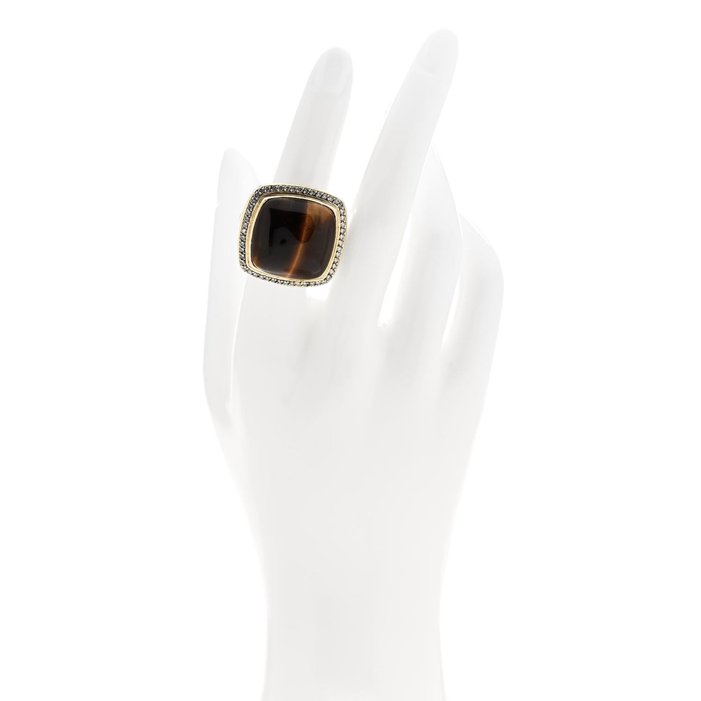 18K Yellow Gold Diamond Tigers Eye 20mm Albion Ring 53 6.5