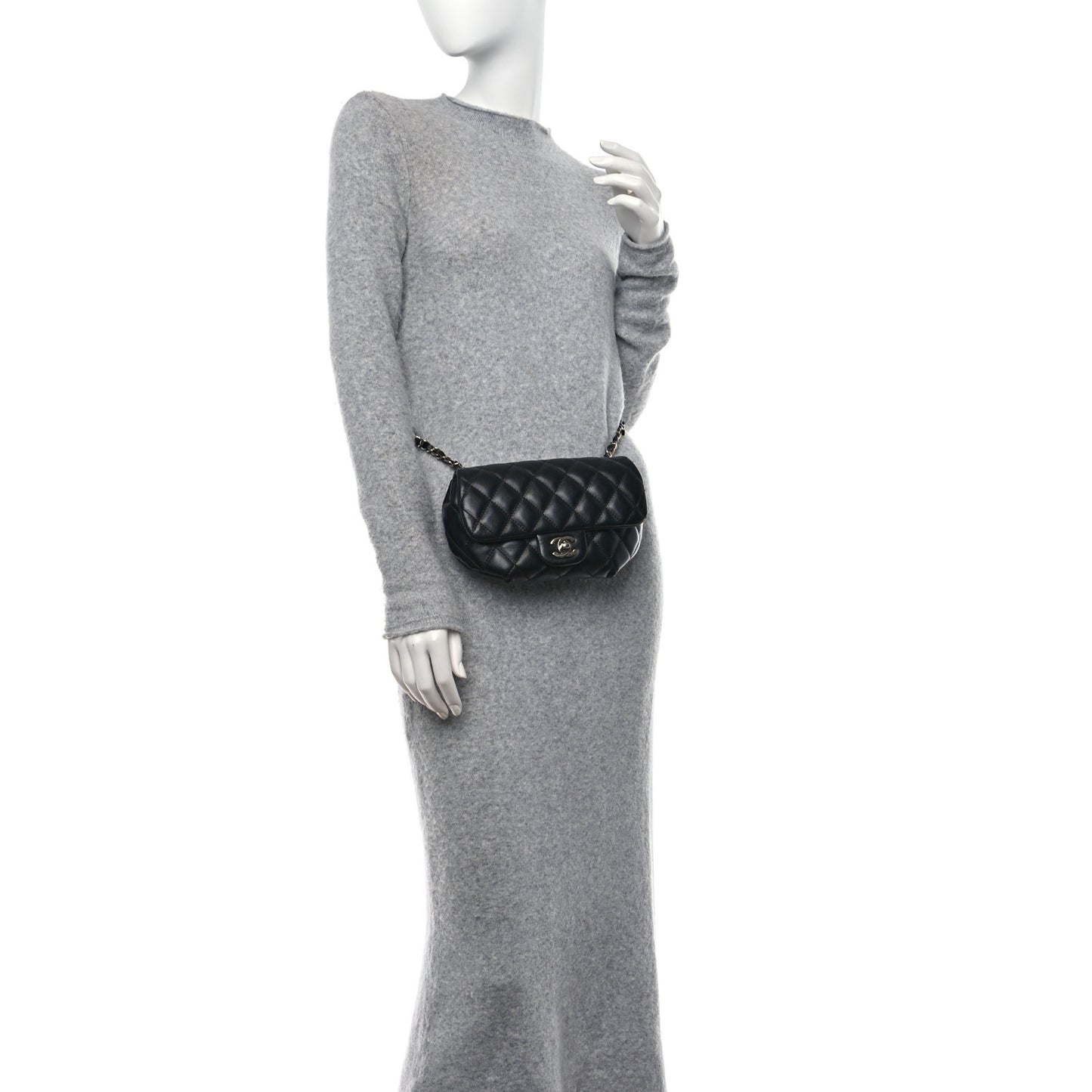Calfskin Quilted CC Uniform Flap Belt Bag Black