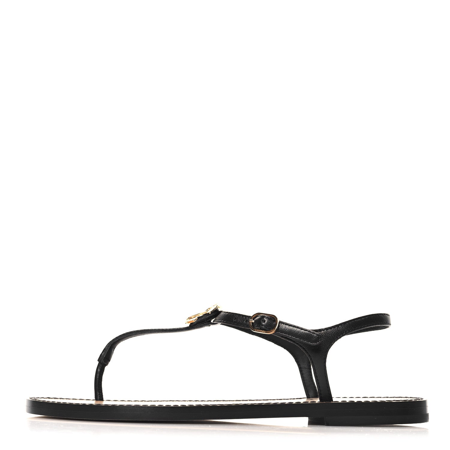 Chanel Lambskin CC Thong Sandals 38 Black Gold 1 of 9
