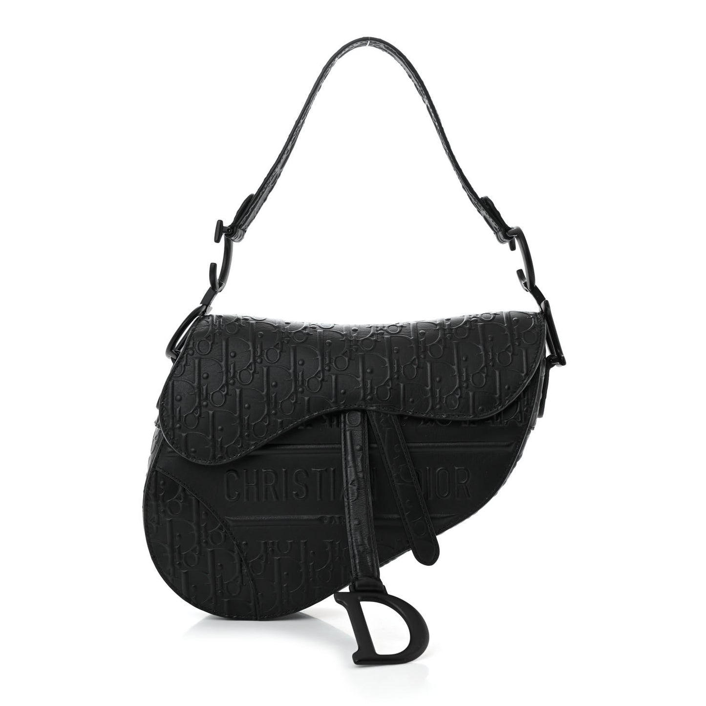 Calfskin Embossed Oblique Saddle Bag Black