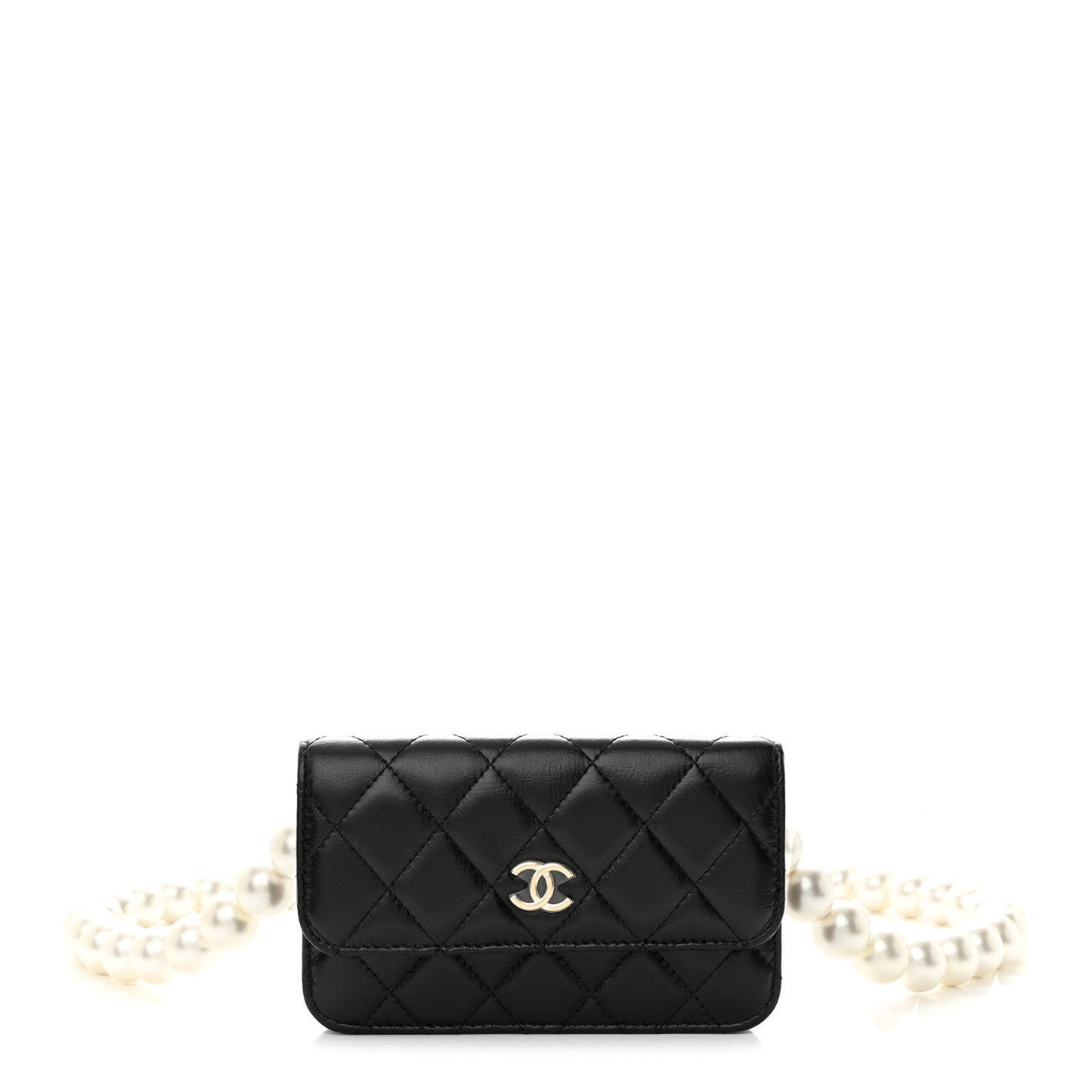 Calfskin Quilted Maxi Pearls Clutch With Chain Black