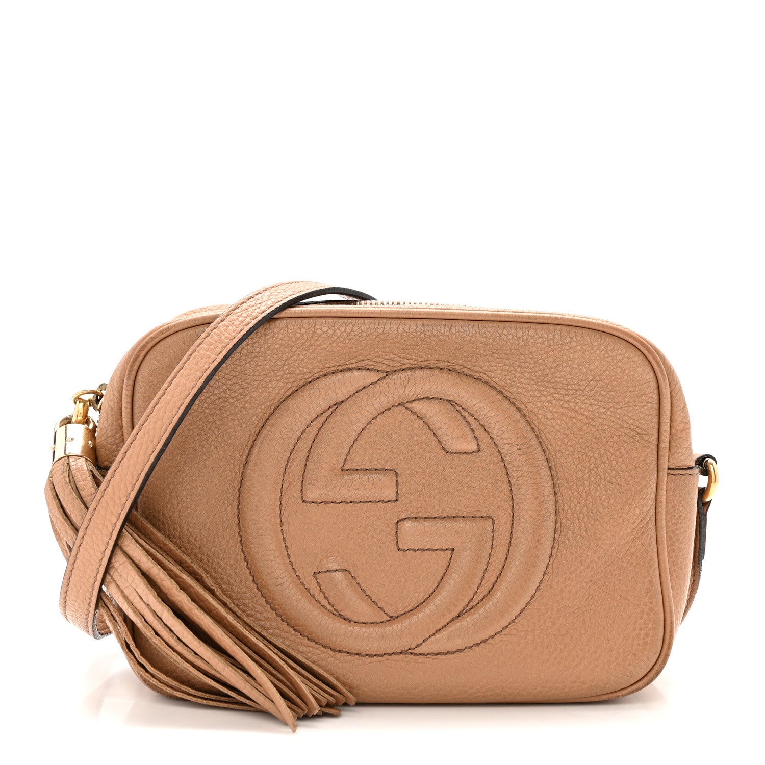 GUCCI ボディバッグ ベージュ Gucci Pebbled Calfskin Small Soho Disco Bag Camelia 1840003