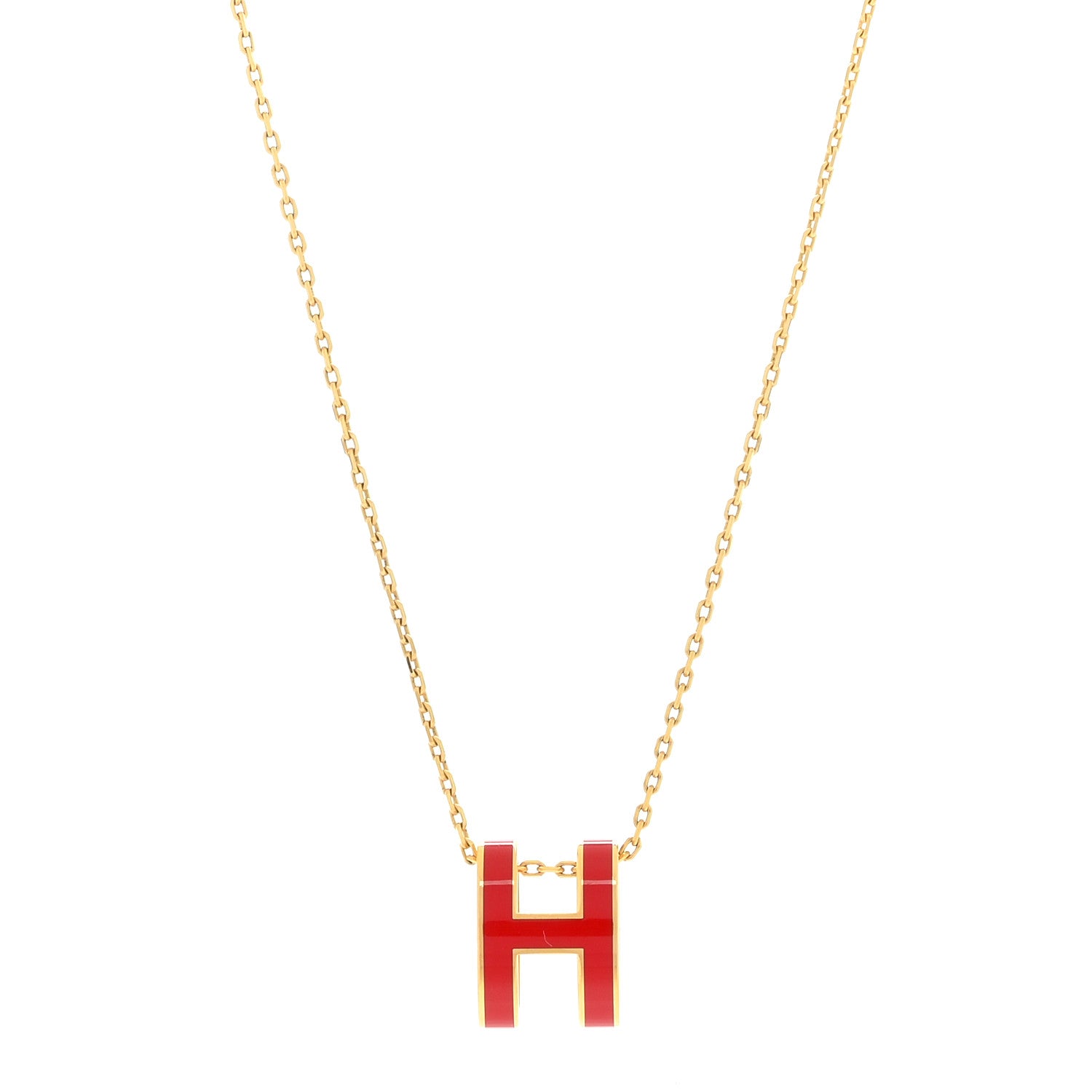 Hermes Lacquered Gold Pop H Pendant Necklace Rouge Vif 1 of 4